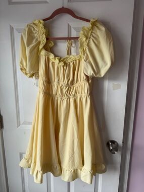 SHEIN Pale Yellow Puff Sleeve Mini Dress